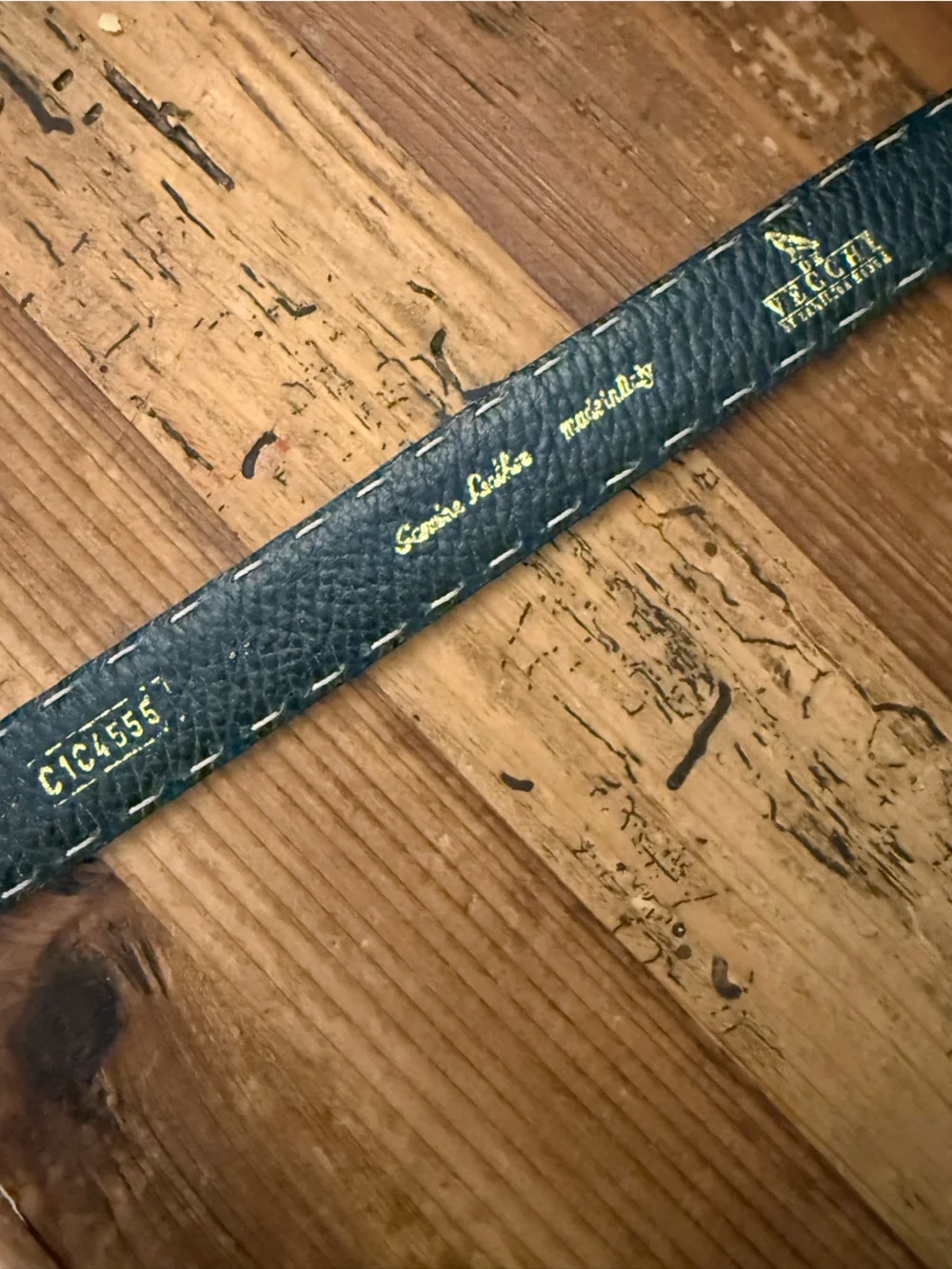 Gabrielle de Vecchi Olive Green Leather Belt with Brass Buckle